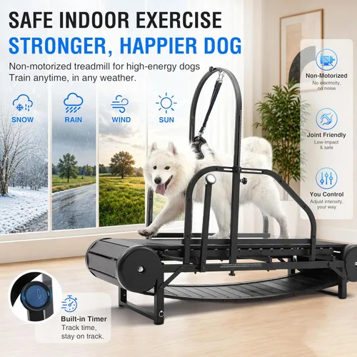 Miniatura 2 de Cinta de correr para perros grandes no motorizada con podómetro, caminadora ancha para correr, autoalimentada con freno, inclinación de 5 niveles