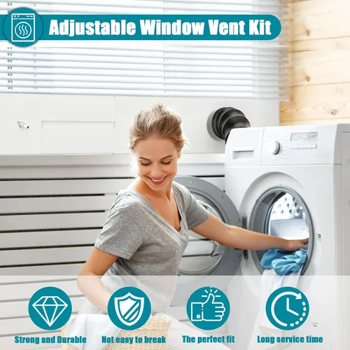 Miniatura 6 de Kit de ventana de ventilación para secadora, kit de ventilación de ventana ajustable y conector de codo de 90° para manguera de escape de secadora