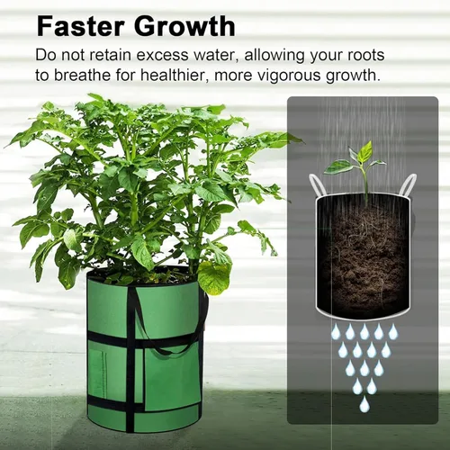 Miniatura 8 de MEKOLIFE Bolsas de cultivo de patatas de 7 galones con ventana de visualización, macetas de jardín de plantación de 300G de tela no tejida, asas