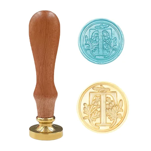 Miniatura 24 de Sello clásico de cera para sellar varios alfabetos, cabeza de latón, mango de madera, sellos para tarjeta/sobre/regalo (sello, letra V)