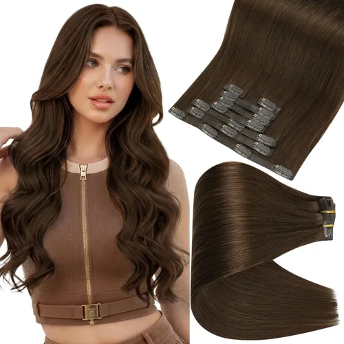 Miniatura 18 de Full Shine Extensiones de cabello humano con pinzas, cabello humano Remy invisible para mujer, color rubio platino, 20 pulgadas, 8 unidades, 4.23 oz