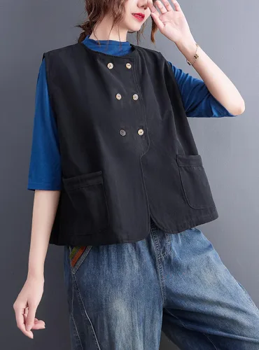 Miniatura 3 de DOVWOER - Chaleco holgado estilo vintage para mujer con botones y 2 bolsillos