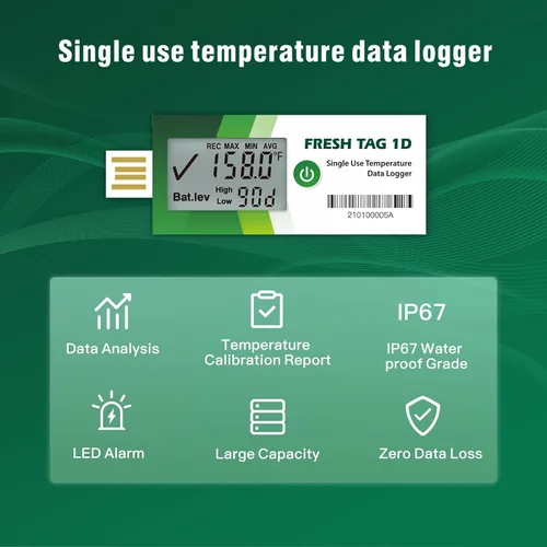 Miniatura 6 de Freshliance Registrador de Datos de Temperatura con Pantalla LCD, Registrador de Temperatura USB de Un Solo Uso con 30000 Puntos, Informe Automático