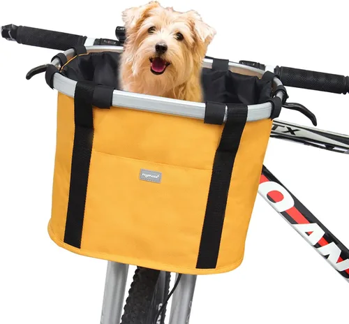 Miniatura 8 de RAYMACE Cesta de bicicleta para perros, cesta para manubrio de bicicleta delantera, plegable, desmontable, de liberación rápida, fácil de instalar