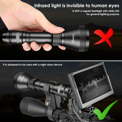 Miniatura 2 de H5 850nm IR Iluminador Linterna Luces para Visión Nocturna Iluminador Infrarrojo Linterna con Control Dual Interruptor de Presión Remoto, Cargador