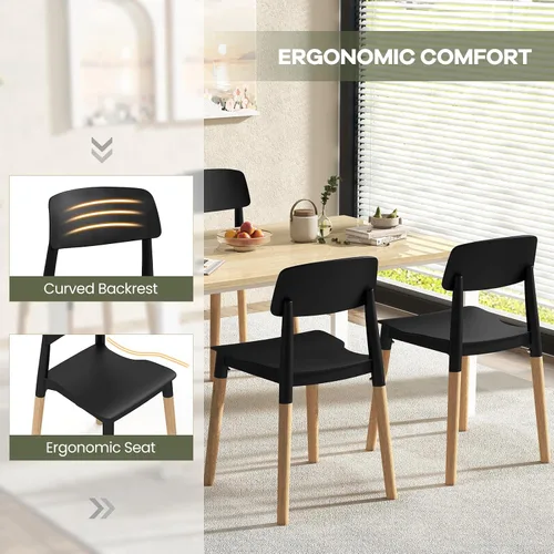 Miniatura 5 de NAFORT Juego de 4 sillas de comedor, modernas sillas de cocina negras con patas de madera maciza, respaldo ergonómico, asiento moldeado más ancho
