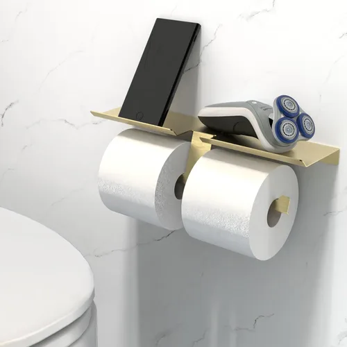 Miniatura 2 de Soporte de papel higiénico con estante para megarrollos, organizador de baño para teléfono celular, tableta o toallitas húmedas, fácil carga