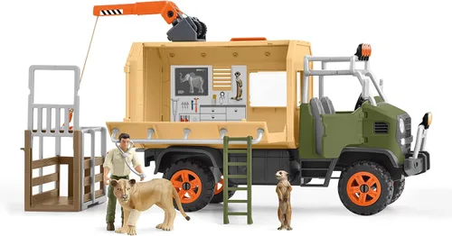 Miniatura 8 de Schleich Wild Life - Juego de camión de juguete de rescate de animales de 45 piezas, con figura de acción Ranger Tom, figuras de león y suricata.