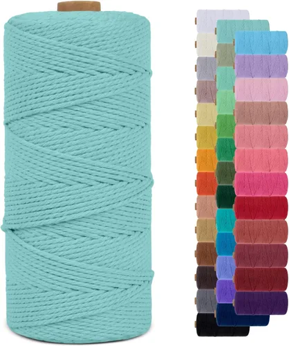 Miniatura 45 de Cuerda de macramé de 0.079 in para 219 yardas, cuerda de algodón natural para manualidades, hilo de cuerda de macramé de colores para colgar