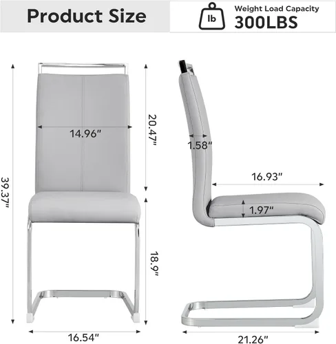 Miniatura 2 de Baysitone Juego de 4 sillas de comedor modernas, sillas laterales para cocina, con respaldo alto acolchado de piel sintética, para habitación, Gris
