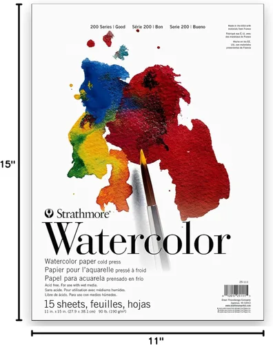 Miniatura 7 de Strathmore 25110 - Bloc de hojas para acuarela de 11 x 15 pulgadas, 90 libras, grado estudiantil, 15 hojas -251110