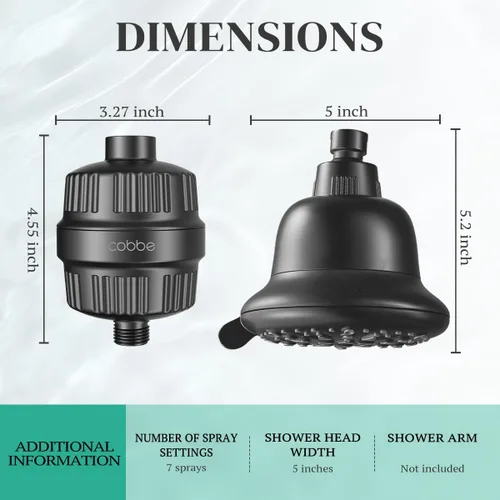 Miniatura 6 de Cobbe Cabezal de ducha de lujo con doble filtro, alto rendimiento de 16+20 etapas, 99% de eliminación de filtros de ducha para agua dura, elimina