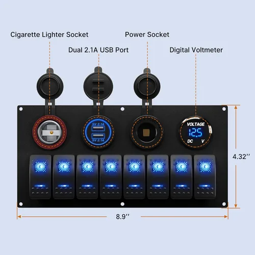 Miniatura 2 de RVBOATPAT Panel de interruptores de barco marino, impermeable, 8 cuadrillas, 12 V, panel de interruptor basculante, panel de interruptor de palanca