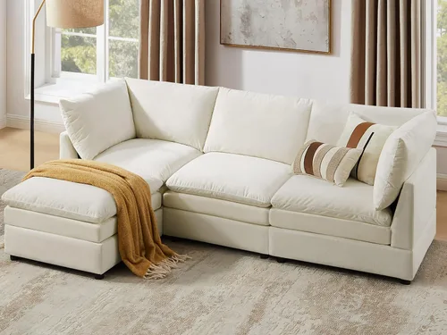 Miniatura 10 de VANOMi Sofá Seccional Modular Cloud de 127" para Sala de Estar, Sofá Cama Moderno de Gran Tamaño con Asiento Profundo y Otomana de Cojín Grueso