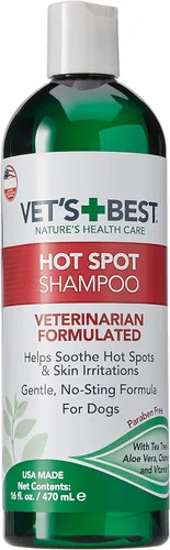 Vet's Best Hot Spot Champú para perros, alivio natural de la picazón para perros con piel seca, erupción, rasguños, lamer, piel sensible, fórmula de