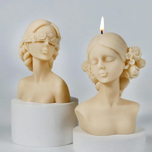 Miniatura 5 de Paquete de 2 moldes de resina para velas de retrato en forma de niña trenzada, moldes de silicona de fundición de resina para decoración del hogar