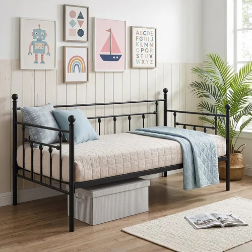 Miniatura 12 de VECELO - Marco de sofá cama de tamaño individual con soporte de listones de acero, cabecero, plataforma de cama para sala de estar, habitación