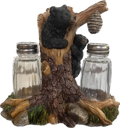 Miniatura 8 de Pine Ridge Juego de salero y pimentero de oso de café, dos cocteleras de vidrio, soporte para fogata para especias y condimentos, para cocina