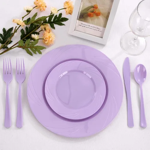 Miniatura 5 de YOUBET 125 platos de plástico azul, platos desechables para baby shower, incluye 25 platos llanos, 25 platos de postre, 25 tenedores, 25 cuchillos