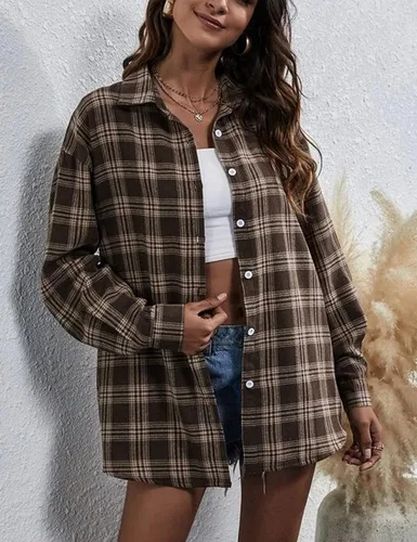 Miniatura 4 de Zontroldy Camisas de Franela a Cuadros para Mujer de Talla Grande Manga Larga con Botones a Cuadros Buffalo Camisa Blusa Tops