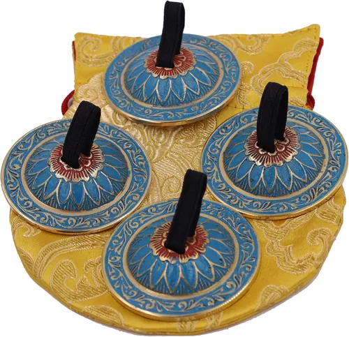 Miniatura 3 de DharmaObjects - 2 pares de dedos de latón profesional platillos zills danza del vientre bolsa de seda (rosa)