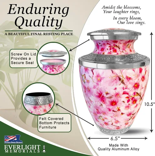 Miniatura 3 de Urna de flor de cerezo rosa para cenizas para mujeres, urnas de cremación grandes para mujeres adultas, urna funeraria conmemorativa para cenizas