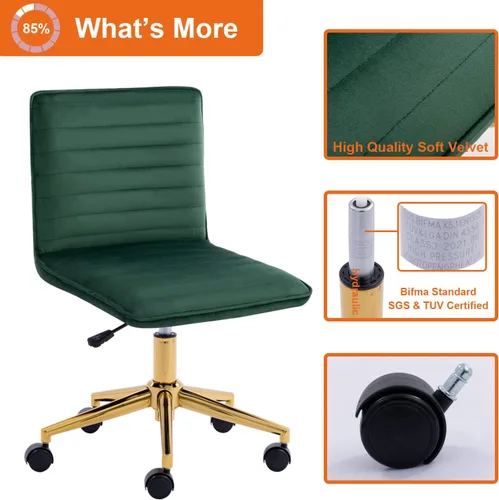 Miniatura 5 de Silla de escritorio de oficina en terciopelo sin brazos Furnimart Silla de escritorio ajustable para tareas Silla de escritorio de oficina pequeña
