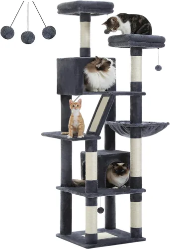 Miniatura 11 de MUTTROS Árbol de Servicio Pesado para Gatos de Interior Adultos, Torre para Gatos de 45 Pulgadas con Rampa Rascadora de Sisal, 2 Condominios