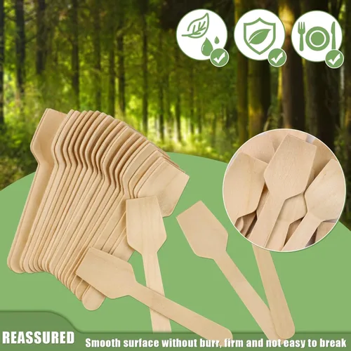 Miniatura 4 de Cucharas desechables mini de madera, cucharas de degustación, cuchara de helado, cucharas de muestreo (300, 9.53 cm)