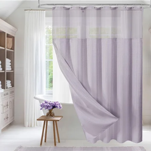 Miniatura 11 de MitoVilla Cortina de ducha pequeña beige de 36 x 72 pulgadas, juego de cortina de ducha de tela de punto gofre de tamaño medio estrecho con forro