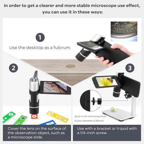 Miniatura 4 de Andonstar AD203 - Microscopio digital portátil de mano, microscopio de bolsillo USB con pantalla de 4 pulgadas para niños y adultos, negro, video