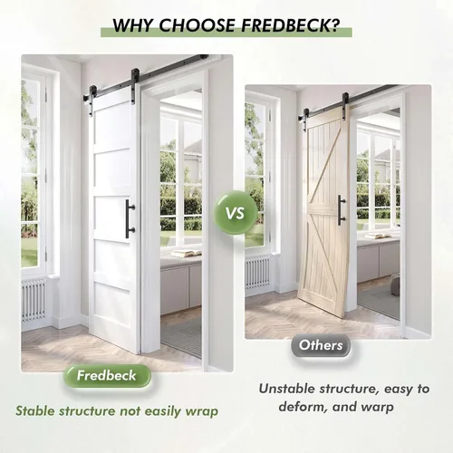 Miniatura 8 de Fredbeck Puerta de granero blanca de 30 x 84 pulgadas con kit de herrajes para puerta corredera de 5.5 pies incluido y asa, sólida, MDF, superficie