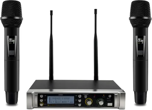 PRORECK UK-2000 UHF Sistema de micrófono inalámbrico de 2 canales con dos micrófonos de mano, perfecto para fiesta/boda/iglesia/conferencia/discurso