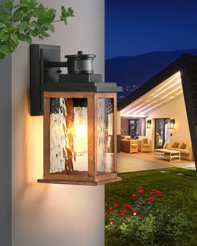 Miniatura 8 de VIANIS Luces para exteriores con sensor de movimiento, iluminación de anochecer a amanecer para casa, luces de grano de madera para garaje, farol