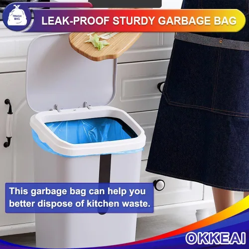 Miniatura 7 de OKKEAI Bolsas de basura azules de 8 galones para cocina, bolsas de basura fuertes de 30 litros, bolsas de basura medianas para papeleras en casa