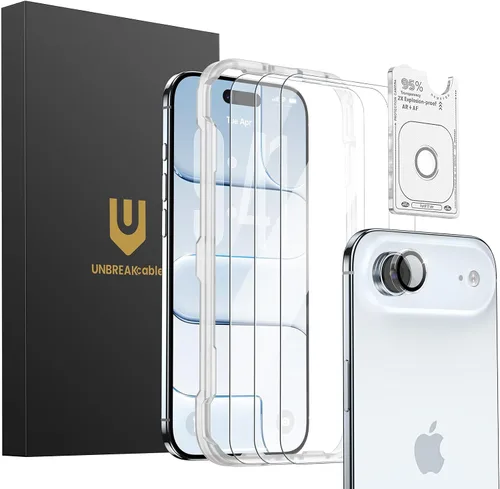 Miniatura 10 de UNBREAKcable Paquete de 3 protectores de pantalla para iPhone 17 Pro con protección de cámara, dureza 9H, claridad HD, antihuellas, compatible