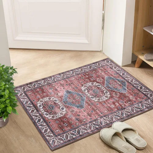 FairOnly Alfombra lavable de 2 x 3 pulgadas, estilo bohemio, retro, de pelo bajo, para cocina, tapete antideslizante con estampado envejecido,