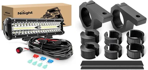 Nilight ZH411-A 12 pulgadas, 12 pulgadas, 300 W, combo de punto de inundación de triple fila de 30000 lm, luces LED todoterreno y 90020B, paquete de