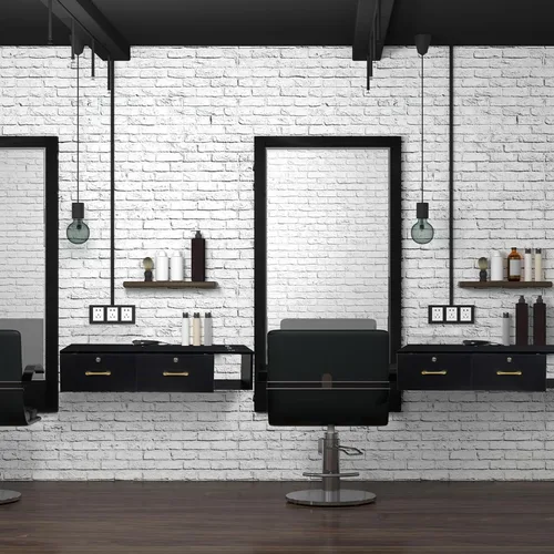 Miniatura 7 de Estación de peluquería de montaje en pared con 2 cajones de bloqueo y 3 agujeros, tocador de maquillaje flotante para peluquería de belleza, baño
