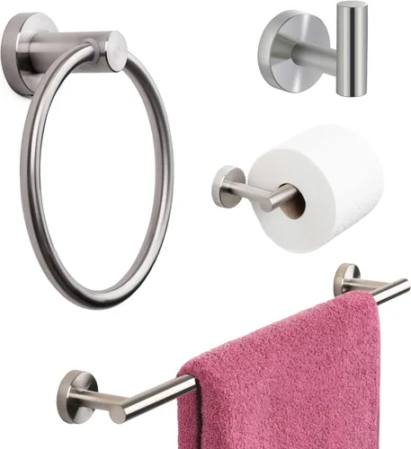 Miniatura 7 de Marmolux Acc - Juego de accesorios de baño de 3 piezas con soporte para papel higiénico negro mate, anillo para toallas y gancho para toallas