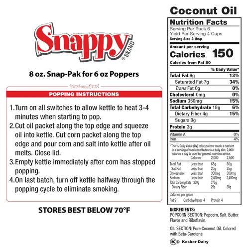 Miniatura 2 de Snappy Snap-Paks - Paquetes de porciones de palomitas todo en uno para máquina popping de 6 onzas, granos, aceite y sal, 24