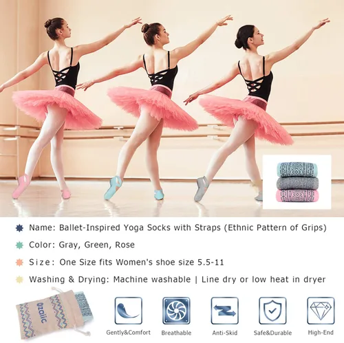 Miniatura 5 de Ozaiic Calcetines de yoga para mujer antideslizantes y con correas ideal para pilates Pure Barre ballet danza entrenamiento descalza