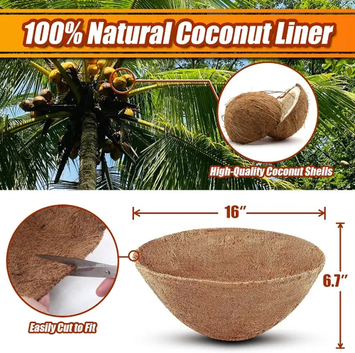 Miniatura 2 de Sinimaka Forros de coco para macetas de 16 pulgadas, 4 unidades de forros redondos para cestas colgantes, forros de fibra de coco para macetas