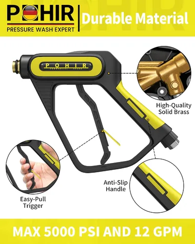 Miniatura 2 de POHIR Pistola de lavado a presión de 5000 PSI, longitud ajustable de 40 pulgadas con enchufe giratorio de 3/8 pulgadas y ajuste M22-14/0.591 in y 5