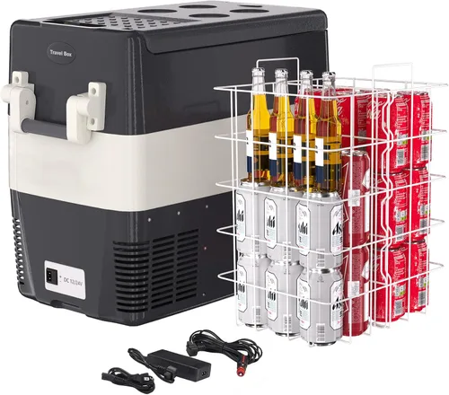 TROPOW Refrigerador de 12 voltios, enfriador eléctrico portátil de 53QT (50L), 12V/24V DC 110-240V AC, refrigerador de 12V 0℉~50℉, refrigerador de