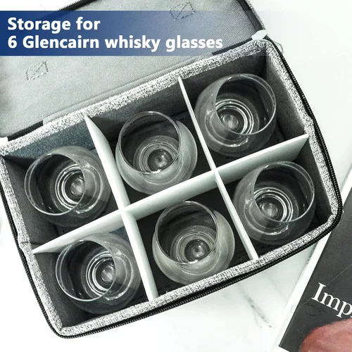 Miniatura 4 de HURZMORO Caja de almacenamiento para vaso de whisky Glencairn, 6 soportes para vasos de whisky para organizador, interior totalmente acolchado
