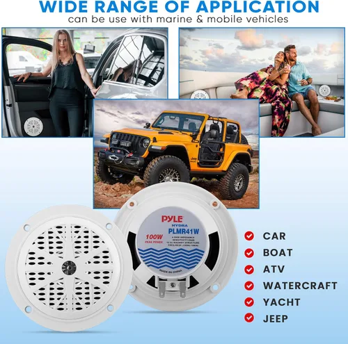 Miniatura 6 de Pyle Altavoces marinos duales de 4 pulgadas, resistente al agua y a la intemperie, sistema de sonido estéreo de audio para exteriores con cono