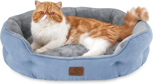 Miniatura 29 de Bedsure Camas refrescantes para perros pequeños, camas redondas para gatos de interior, cama lavable para cachorros y gatitos con parte inferior Azul