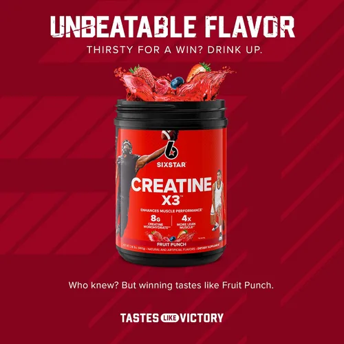 Miniatura 8 de Six Star Monohidrato de creatina en polvo, X3 (ponche de fruta) – Suplemento monohidrato de creatina HCl en polvo para la construcción muscular