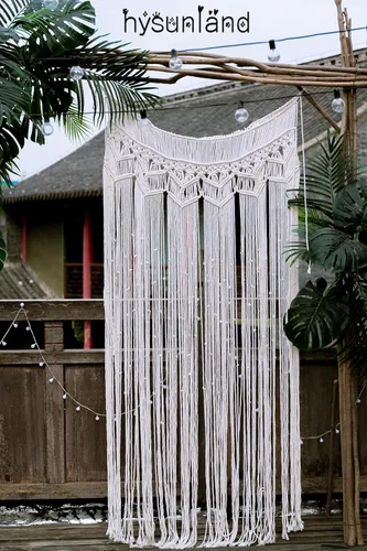 Miniatura 3 de Cortinas bohemias de macramé, cortina de macramé para colgar en la pared, cortina con cuentas decoración